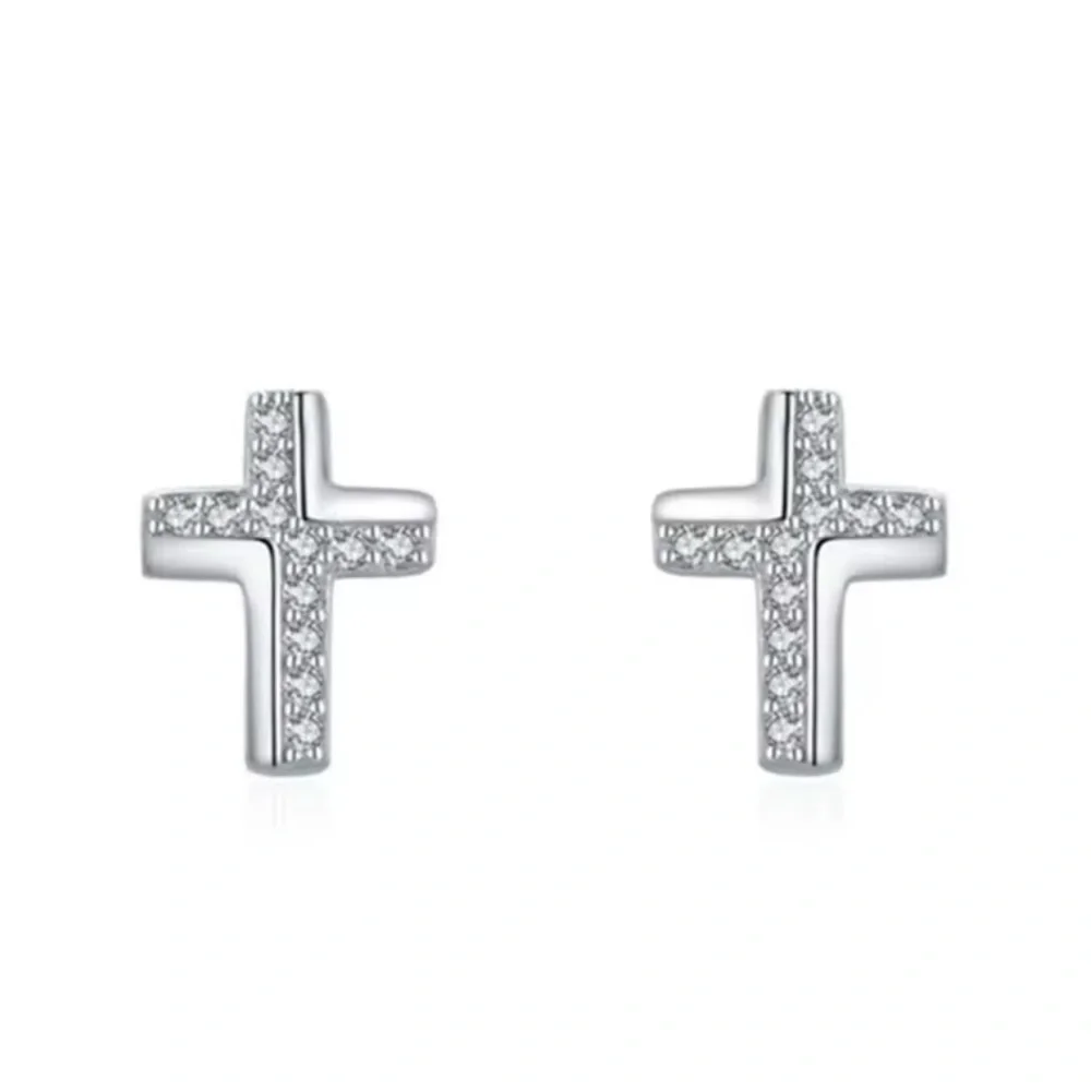 NEW SIMULATED DIAMOND CROSS STUD EARRINGS,‎ RELIGIOUS JEWELRY , MENS JEWELRY